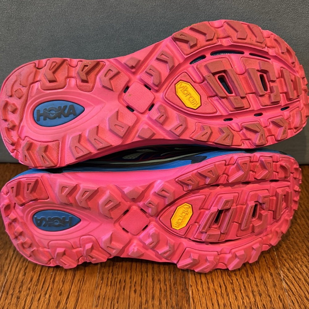 Hoka One One Vibrant Blue and Pink Athletic Shoes - Picture 10 of 13